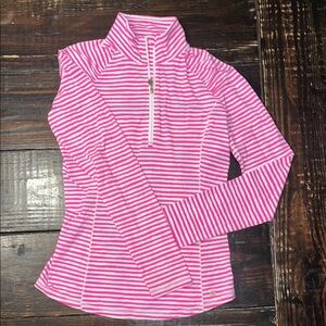Lilly Pulitzer Pink and White Long Sleeve Luxletic with Mock Neck 3/4 zipper